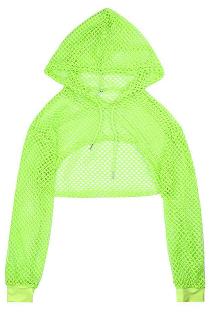 Dark Sheer Mesh Hooded Top