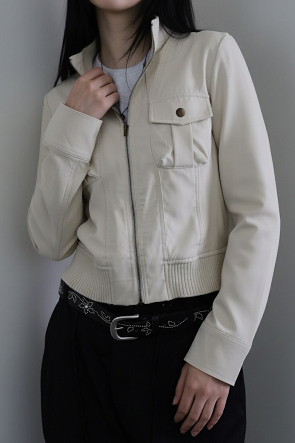 Utility Stand Collar Cropped Jacket
