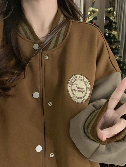Contrast color loose baseball jacket