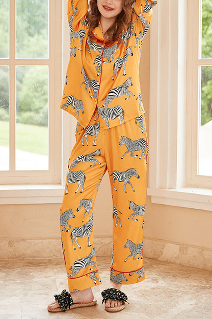 Yellow Zebra Print Home Long-sleeved Two-piece Set