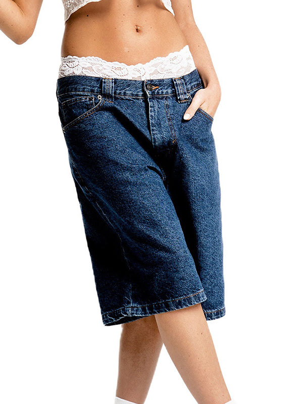 Non-Elastic Slimming Denim Shorts