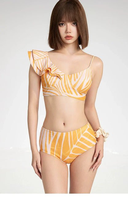 Abstract Print Ruffle Bikini Set