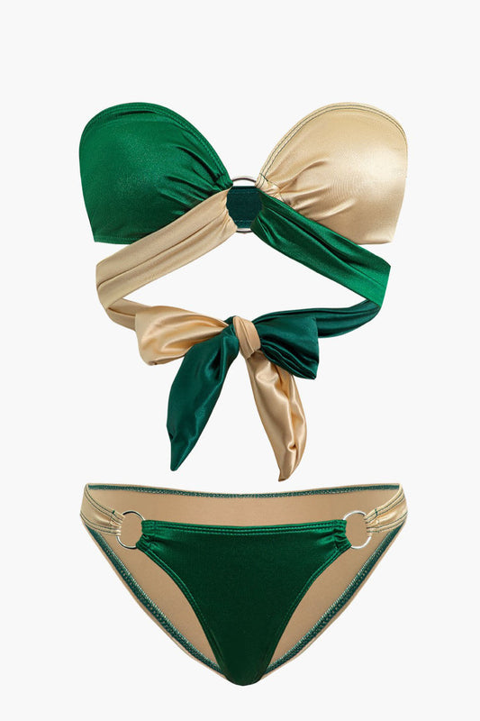 Conjunto de bikini con nudo en contraste 