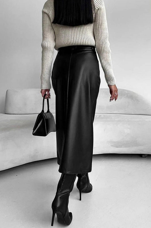 Vintage Leather High Waist Split Skirt
