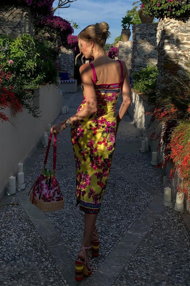 Ethnic Vintage Print Slim Cami Midi Dress