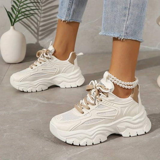 Women’s Stylish Mesh White Sneakers with Double Lace | Ideal for Everyday Wear