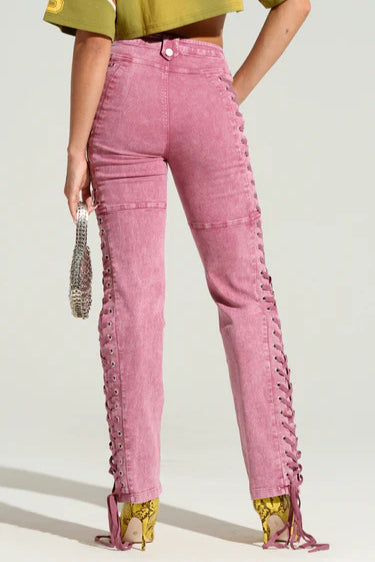 Drawstring Lace Up Denim Jeans