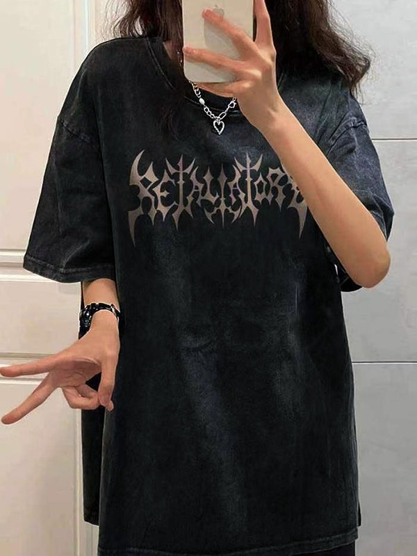 Washed Distressed Butterfly Print Oversized Short Sleeve Tee