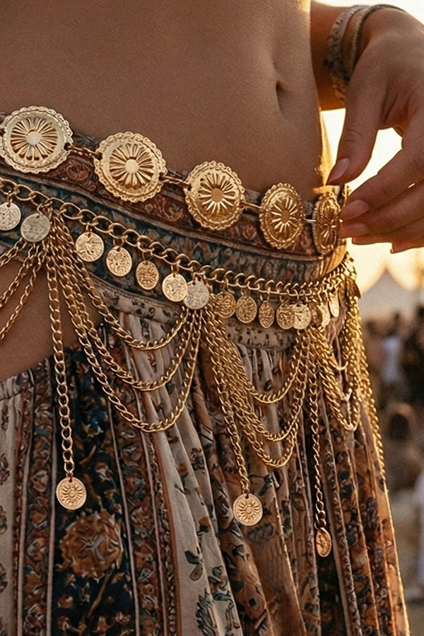 Vintage-style Ethnic Openwork Floral Body Chain