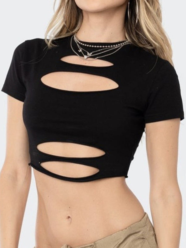 Solid Cutout Cropped Short Sleeve Tee
