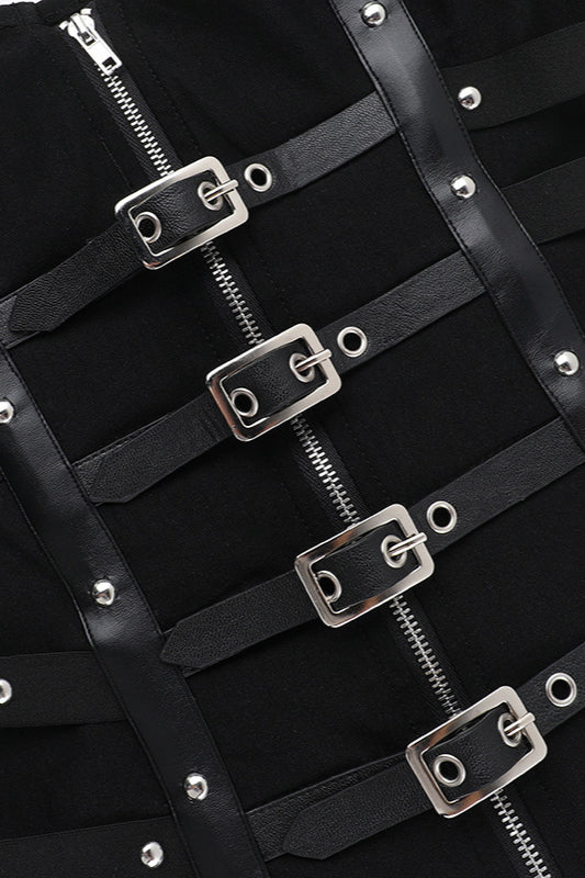 Leather Buckle Boned Strapless Corset