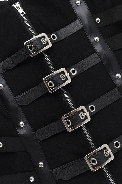 Leather Buckle Boned Strapless Corset