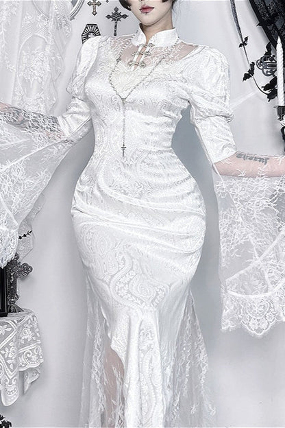 Gothic Lace Jacquard Maxi Dress