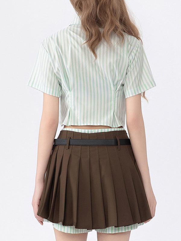 Stripe Slim Short Sleeves Shirts