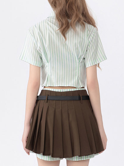 Stripe Slim Short Sleeves Shirts