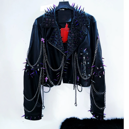 Long sleeve metal chain turnover collar zip-up o ring top  | Festival Outfits Women