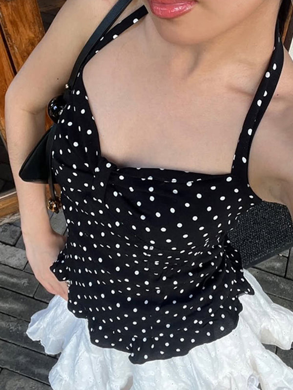 Busty V-Neck Reveals Collarbone Halter Vest
