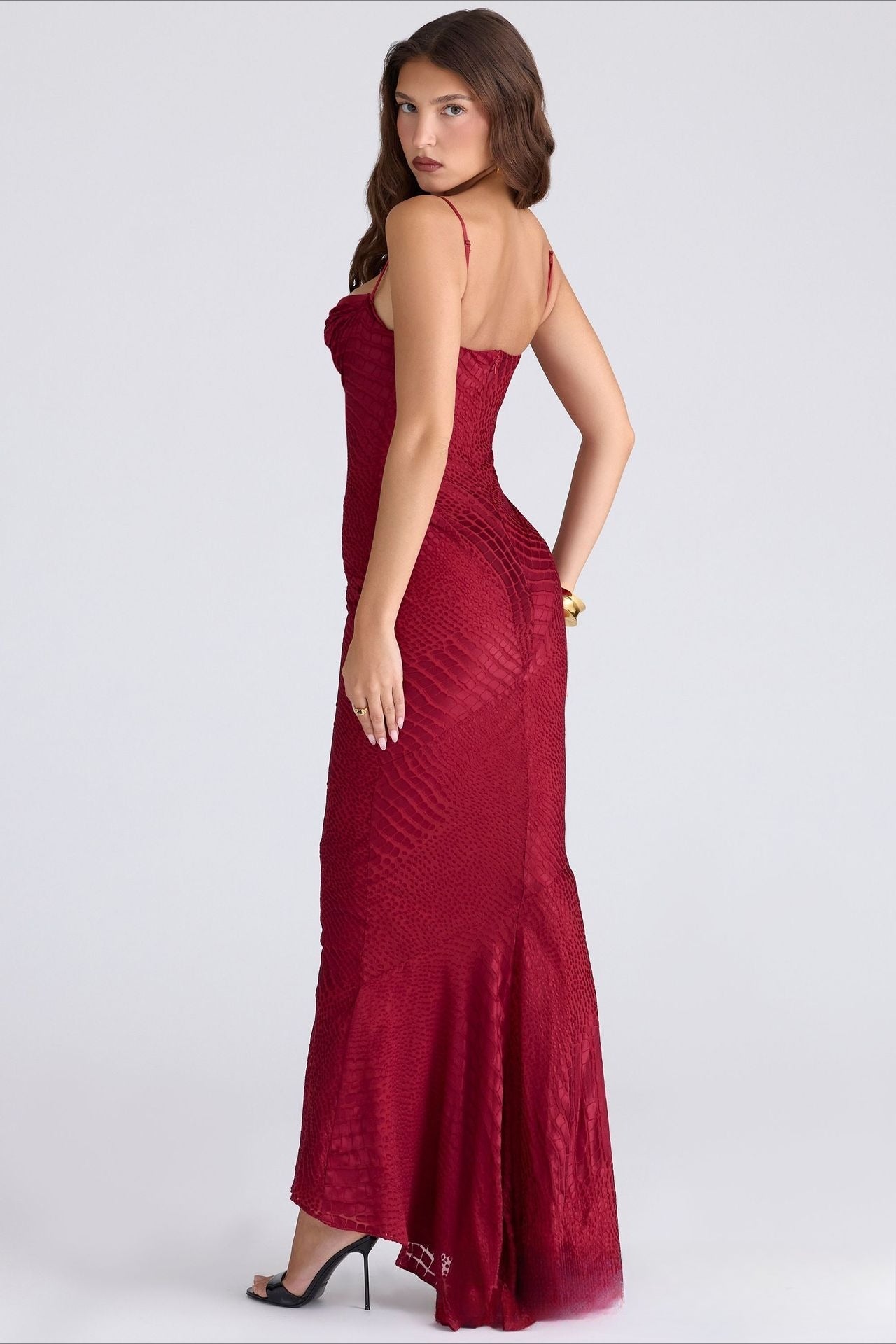 Crocodile Print Strapless Layered Bodycon Party Dres