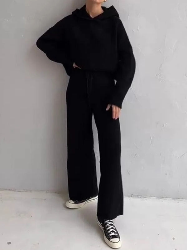 Solid Oversized Hoodie & Drawstring Wide Leg Pants Set