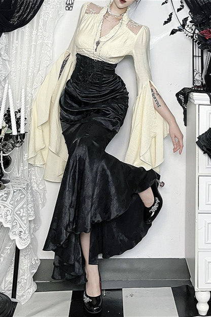 Gothic Halter Cross Backless Skirt