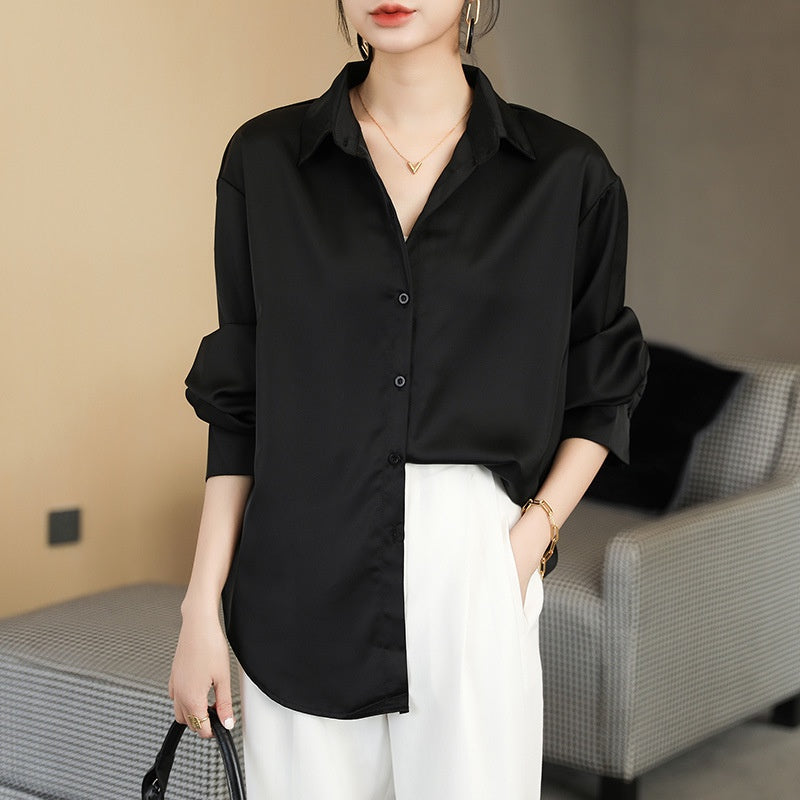 Blusa elegante de satén con botones para mujer | Ideal para primavera/verano
