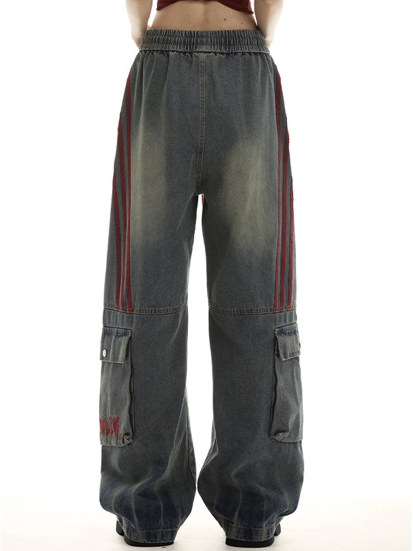 Loose patchwork stripes Cargo Jeans