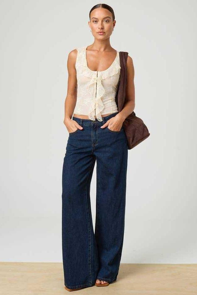 Chic Ruffle Detail Lace Up Corset Tank Top