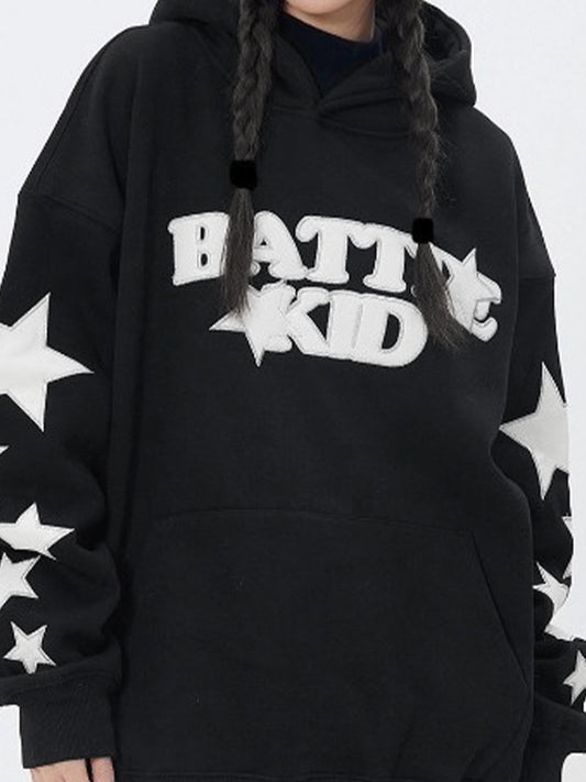 Street Letter Star Print Oversized Hoodie