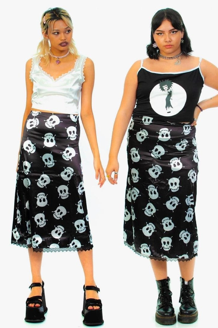 Skull Print Punk Slim Maxi Skirt