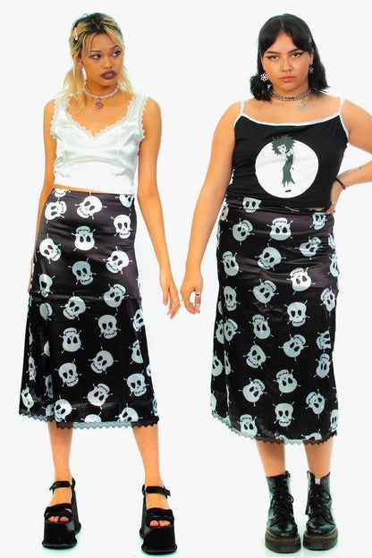 Skull Print Punk Slim Maxi Skirt