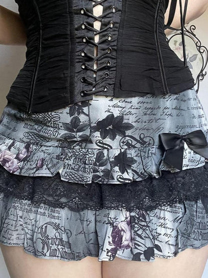 Dark Gothic Lace Bow Low-Rise Mini Skirt