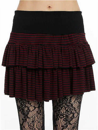 Y2K Low-Rise Contrast Striped Midi Skirt