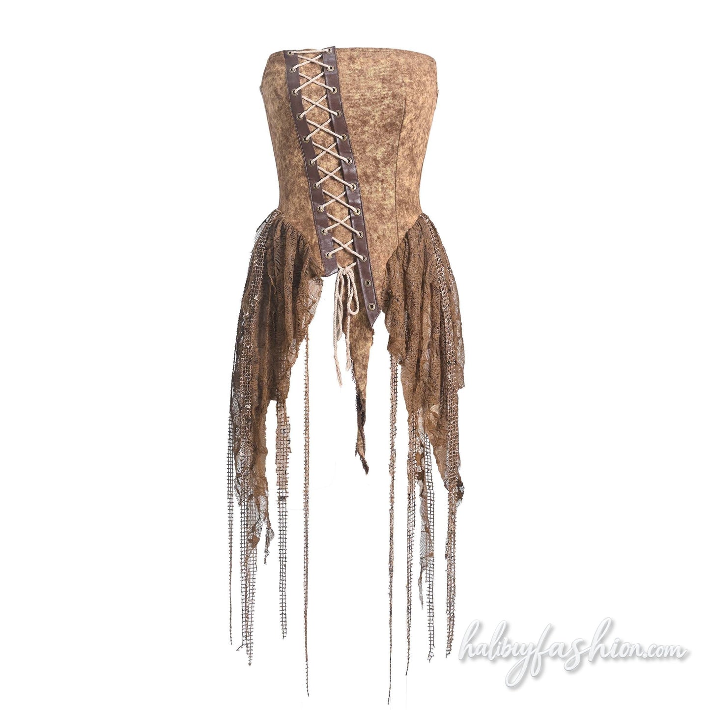Lace up irregular denim zip-up tube top