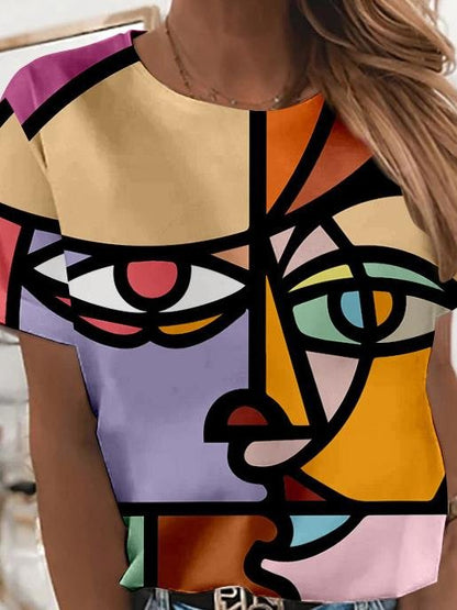 3d Digital Printing Round Neck T-shirt for Women