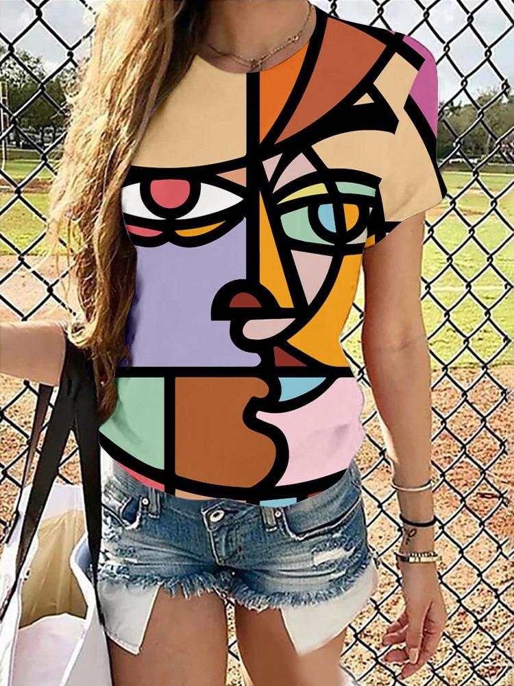 3d Digital Printing Round Neck T-shirt for Women