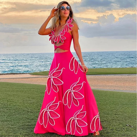 3D Flower Neck Skirt Two Piece Set