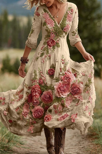Floral Shirt Dress Bohemian Flared Vacation Boho Dress