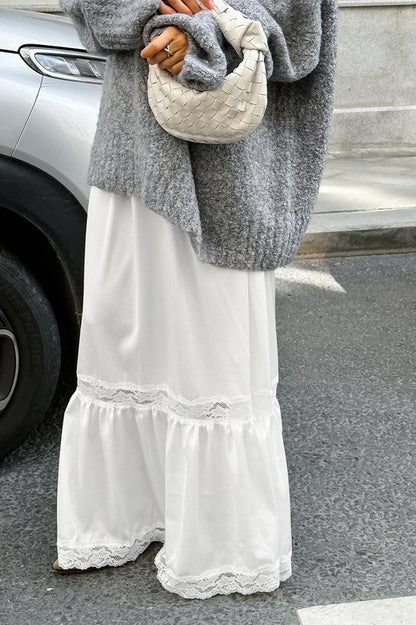 Lace Trim High Waist Maxi Skirt