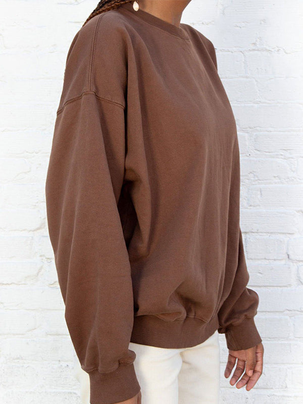 Solid Crew Neck Pullover Sweatshirt