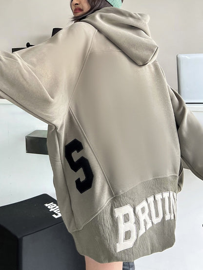 Letter Print Kangaroo Pocket Oversized Hoodie
