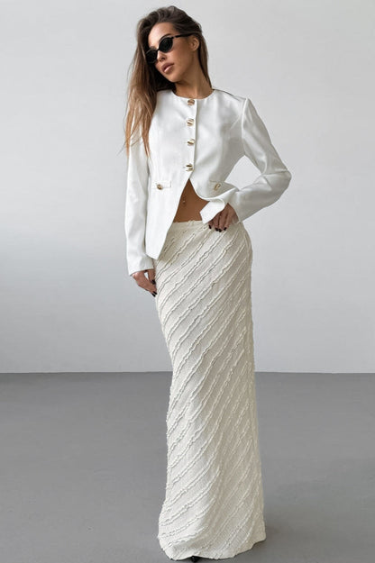 Lace Trim High Waist Split Midi Skirt