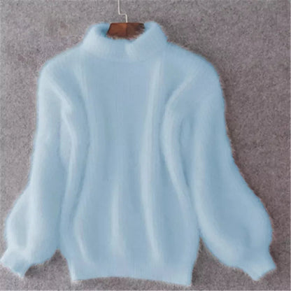 Jersey holgado de cachemira lisa de cuello alto para mujer | Ideal para otoño/invierno
