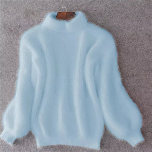 Jersey holgado de cachemira lisa de cuello alto para mujer | Ideal para otoño/invierno