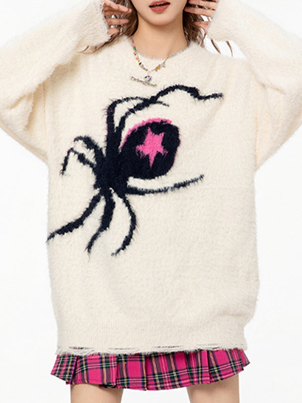 Contrast Color Spider Jacquard Sweater
