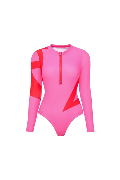Conjunto de traje de baño de surf de manga larga con bloques de color