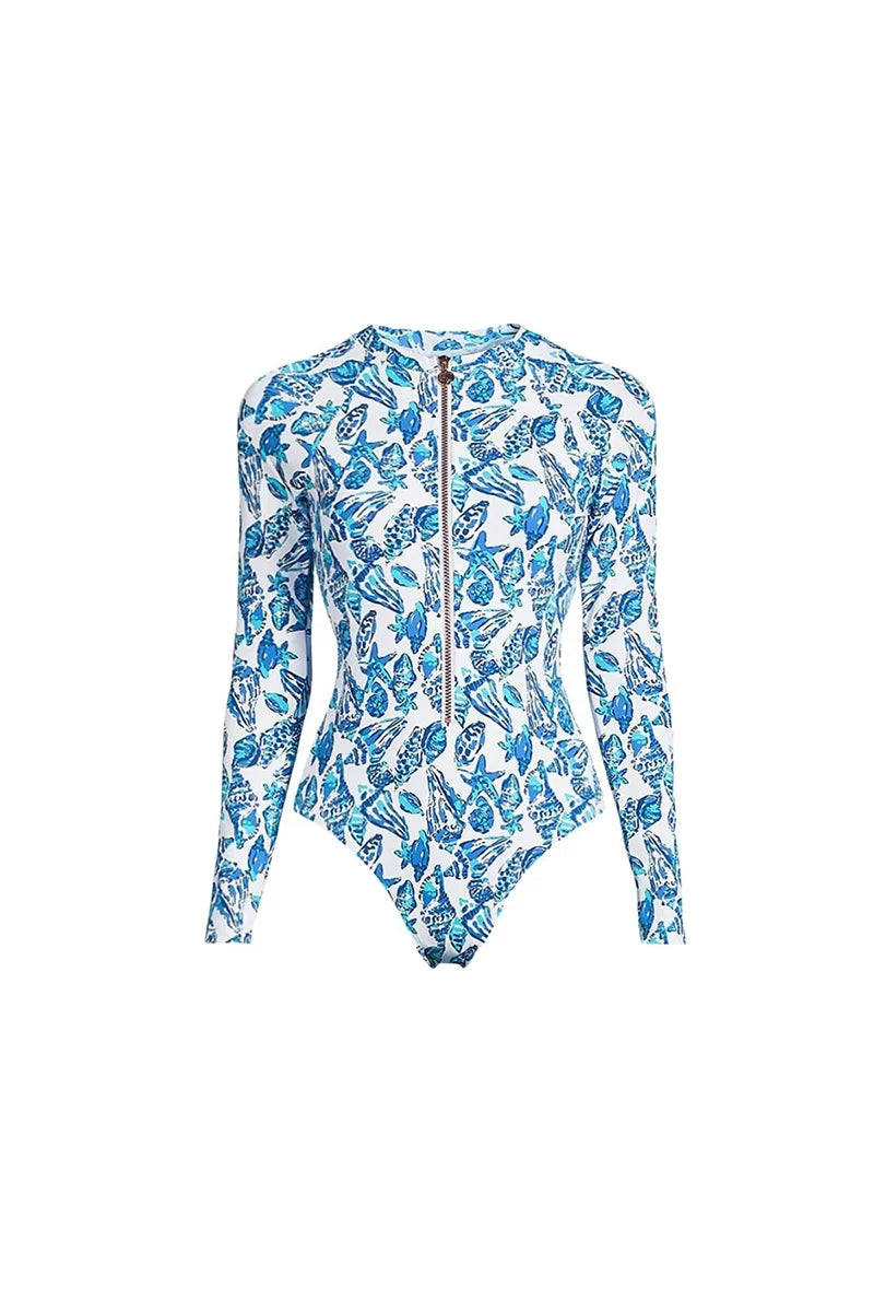 Traje de baño de surf floral con cremallera verde