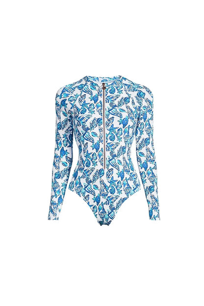 Traje de baño de surf floral con cremallera verde