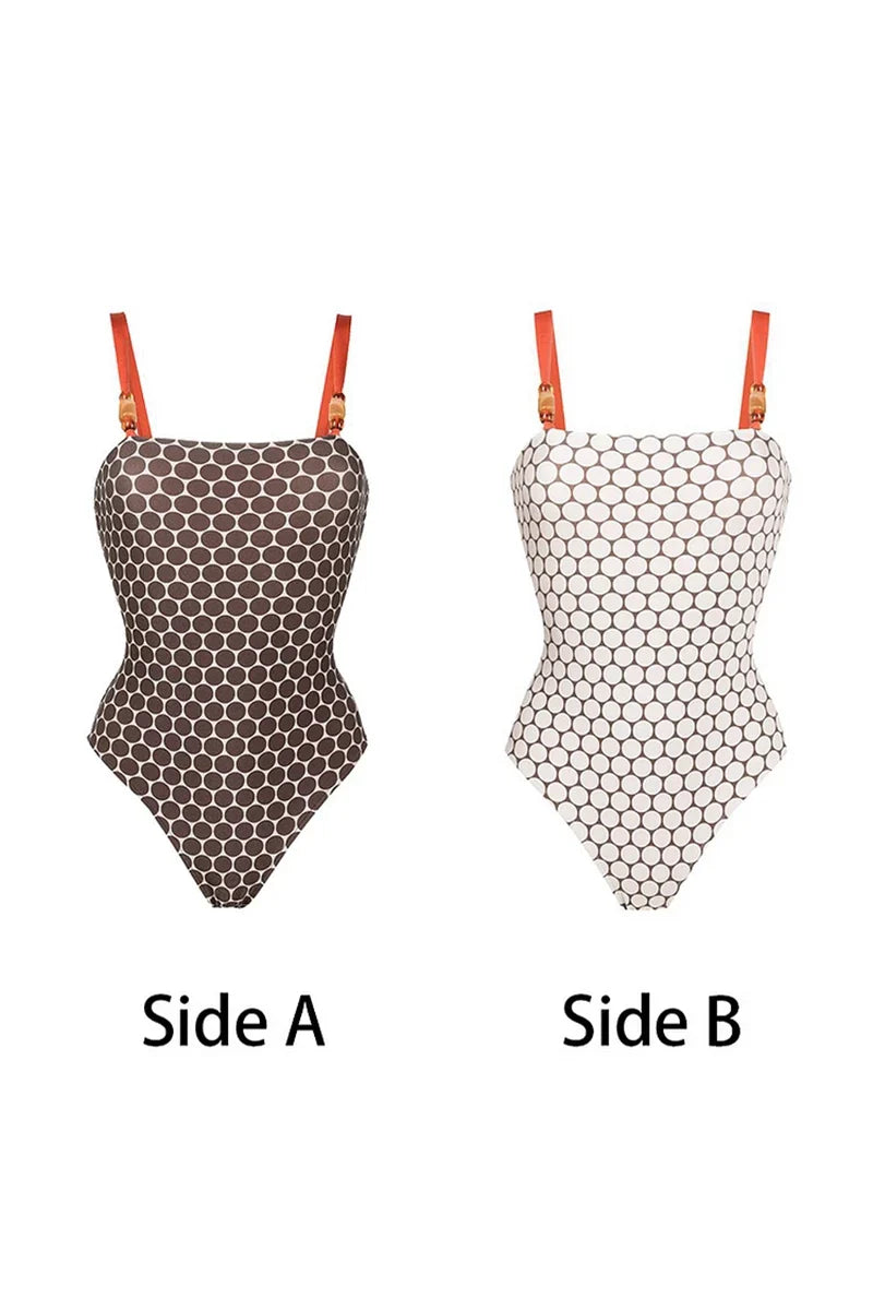 Traje de baño reversible de lujo con estampado inspirado en Hermes