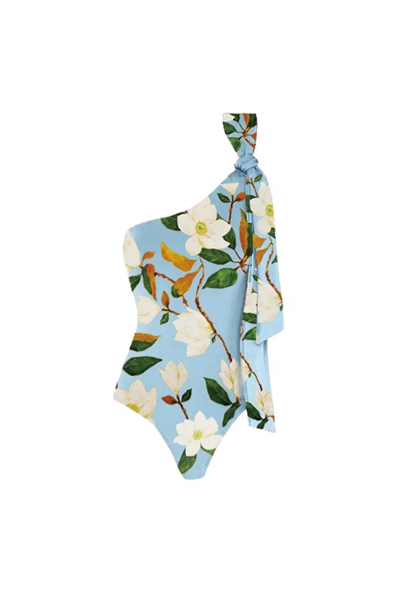 Conjunto de traje de baño de una pieza con estampado floral fresco