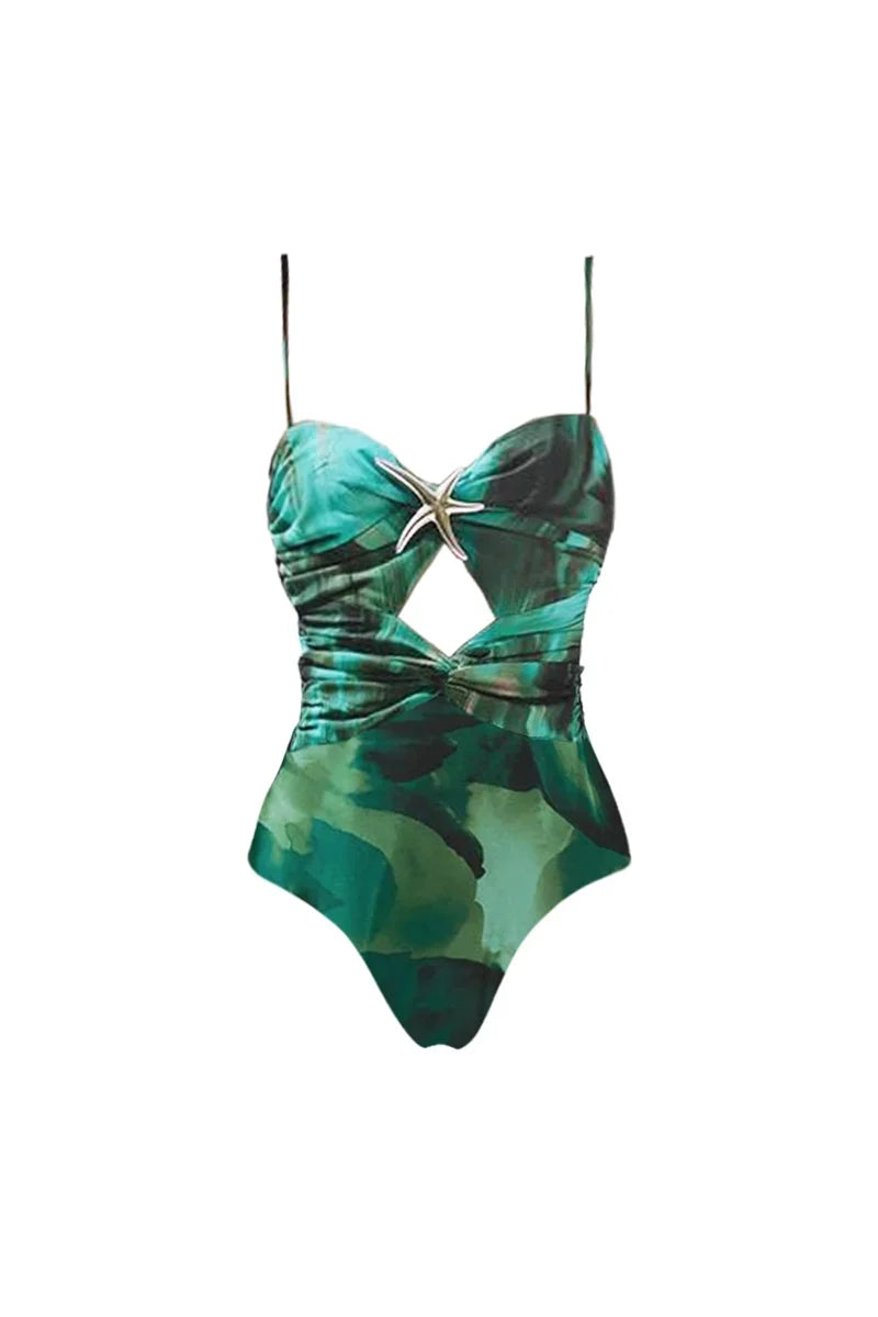 Conjunto de traje de baño con recortes verde tinta